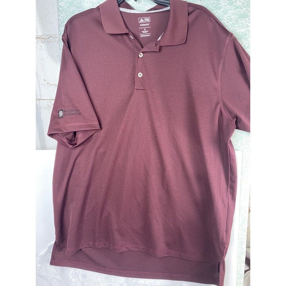 ADIDAS Mens Climalite Polo Shirt Sz XL Short Sleeve Collared Solid Burgundy Golf